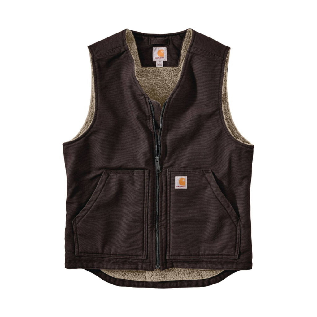 Carhartt Men's Relaxed Fit Washed Duck Sherpa Lined Vest - Dark Brown - Lenny's Shoe & Apparel