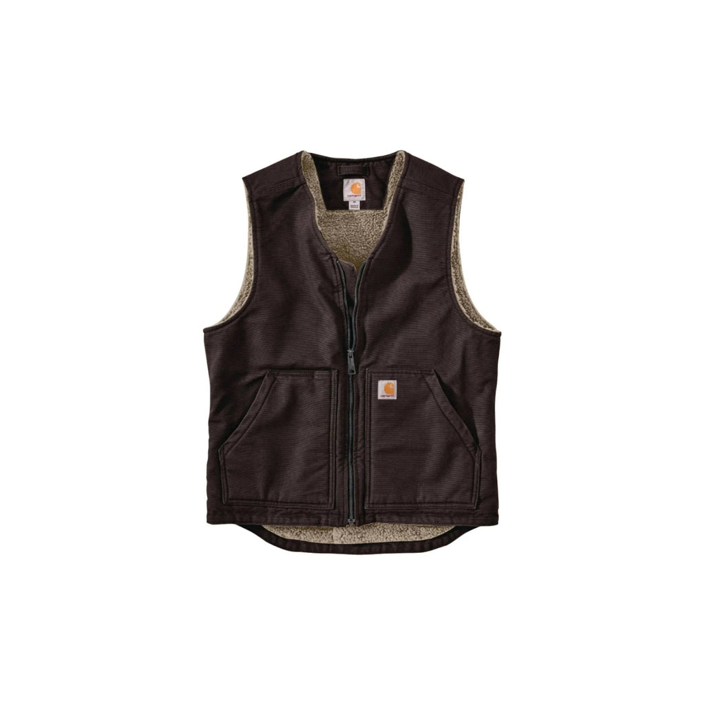 Carhartt Men's Relaxed Fit Washed Duck Sherpa Lined Vest - Dark Brown - Lenny's Shoe & Apparel
