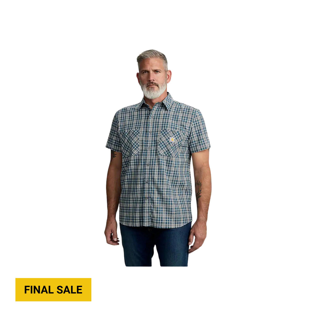 Carhartt Men's Rugged Flex Relaxed Fit Lightweight Short Sleeve Plaid Shirt - Storm Blue - Lenny's Shoe & Apparel