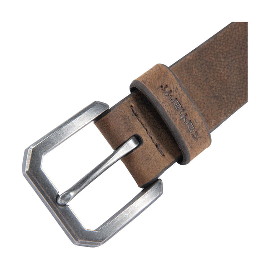 Brown leather belt with silver buckle