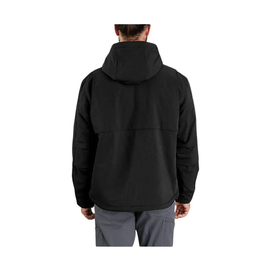 Black insulated hooded jacket shown from the back