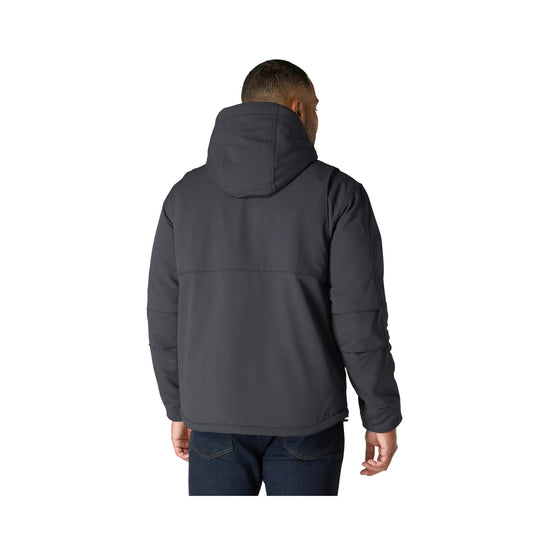Dark gray hooded jacket shown from the back