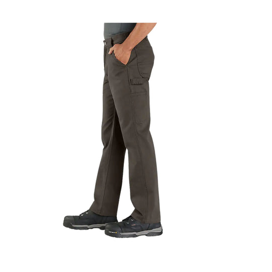 Person wearing dark gray pants on a white background