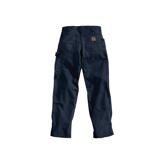 Navy work pants with cargo pockets and back patch label