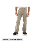 Person wearing beige pants on a white background with 'Online Credit/Exchange' text.