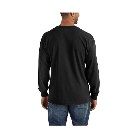 Person wearing a black long-sleeve shirt on a white background