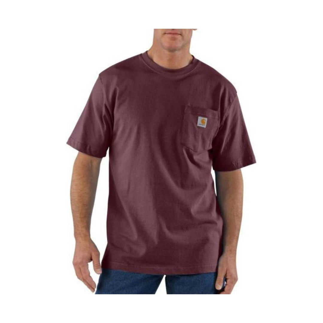 Maroon t-shirt with a pocket on a white background