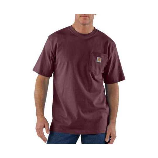 Maroon t-shirt with a pocket on a white background