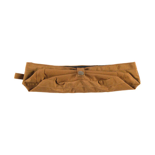 Foldable brown fabric travel bowl with snap closure