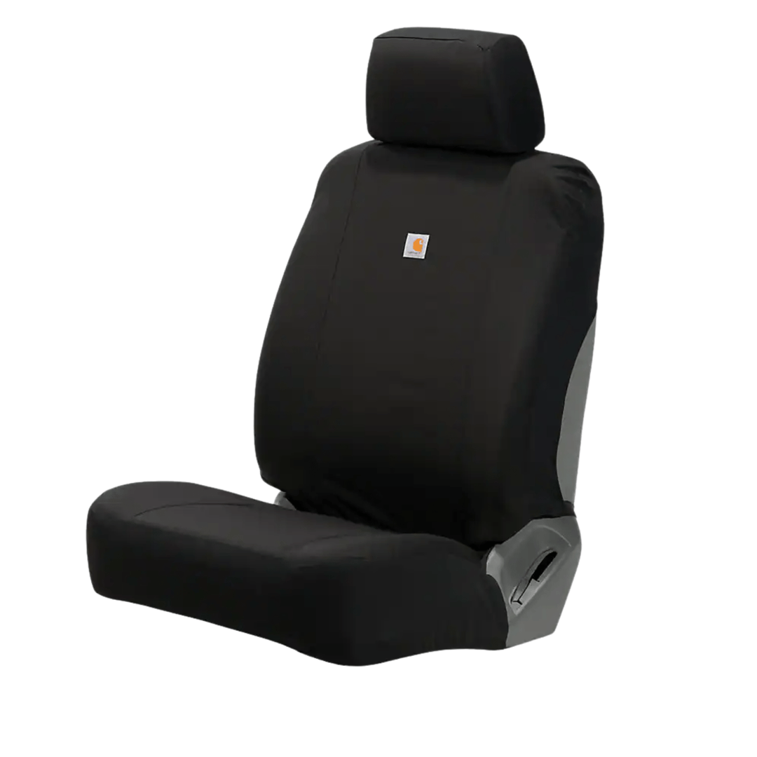 Black bucket seat cover with headrest and lower seat cushion