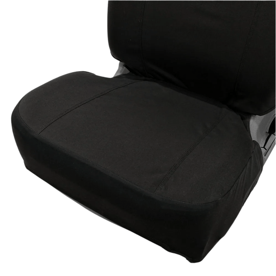 Black fitted seat cover with stitched seams and a rounded cushion shape
