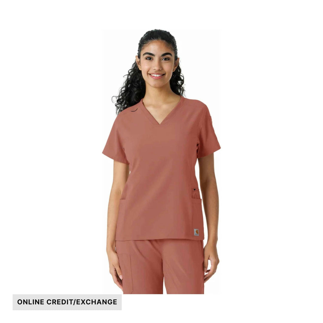 Carhartt Women's Force Cross Flex Knit Panel Scrub Top - Wild Rose - ONLINE CREDIT/EXCHANGE - Lenny's Shoe & Apparel