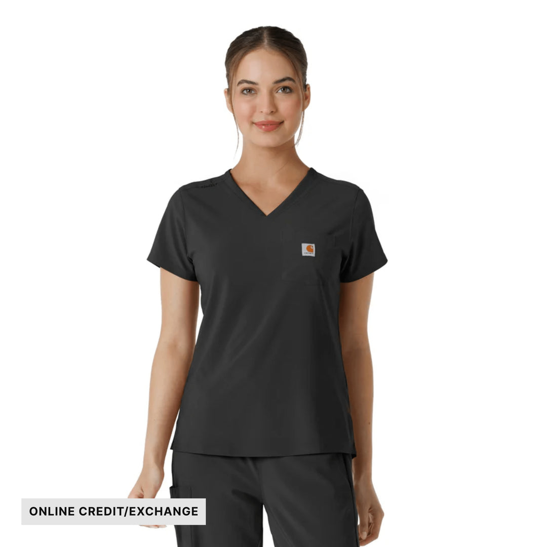 Carhartt Women's Force Cross Flex Tuck In Scrub Top - Black - ONLINE CREDIT/EXCHANGE - Lenny's Shoe & Apparel