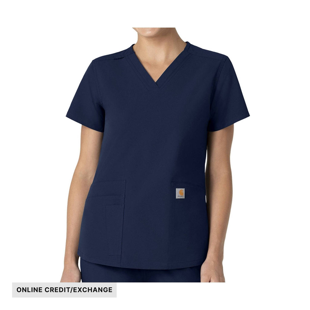 Carhartt Women's Force V Neck 5 Pocket Scrub Top - Navy - ONLINE CREDIT/EXCHANGE - Lenny's Shoe & Apparel