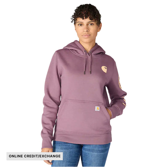 Carhartt Women's Relaxed Fit Midweight Logo Sleeve Graphic Sweatshirt - Ash Berry Heather - ONLINE CREDIT/EXCHANGE - Lenny's Shoe & Apparel
