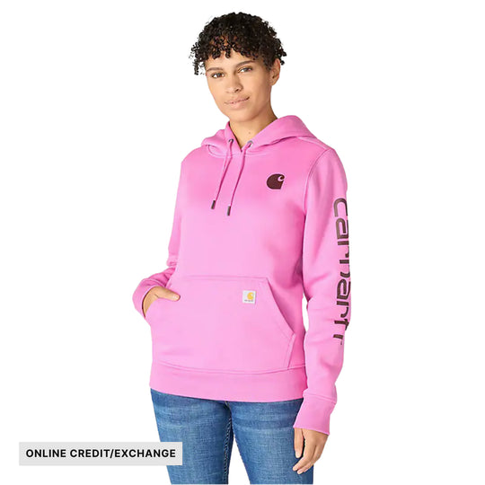 Carhartt Women's Relaxed Fit Midweight Logo Sleeve Graphic Sweatshirt - Electric Fuchsia - ONLINE CREDIT/EXCHANGE - Lenny's Shoe & Apparel