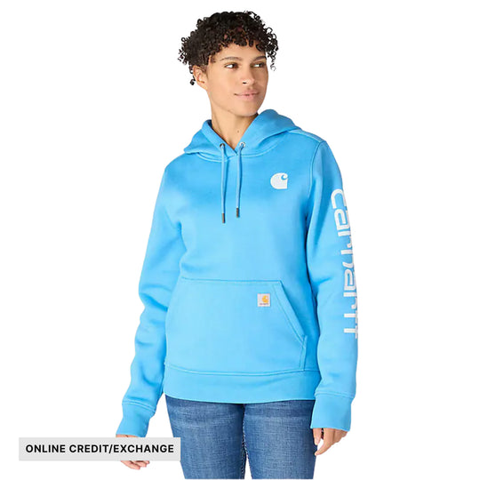 Carhartt Women's Relaxed Fit Midweight Logo Sleeve Graphic Sweatshirt - Tranquil Blue Heather - ONLINE CREDIT/EXCHANGE - Lenny's Shoe & Apparel