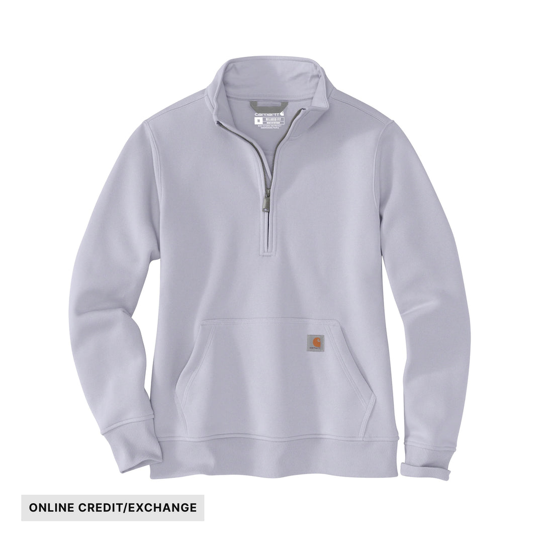 Light gray quarter-zip pullover sweatshirt with a front kangaroo pocket