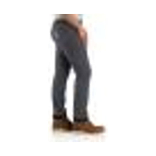 Dark straight-leg pants shown in side view with brown shoes