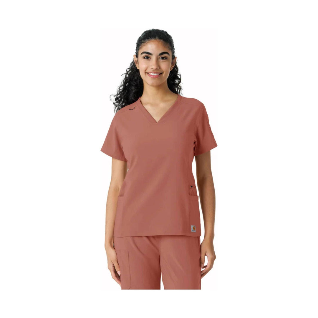 Carhartt Women's Force Cross Flex Knit Panel Scrub Top - Wild Rose - Lenny's Shoe & Apparel