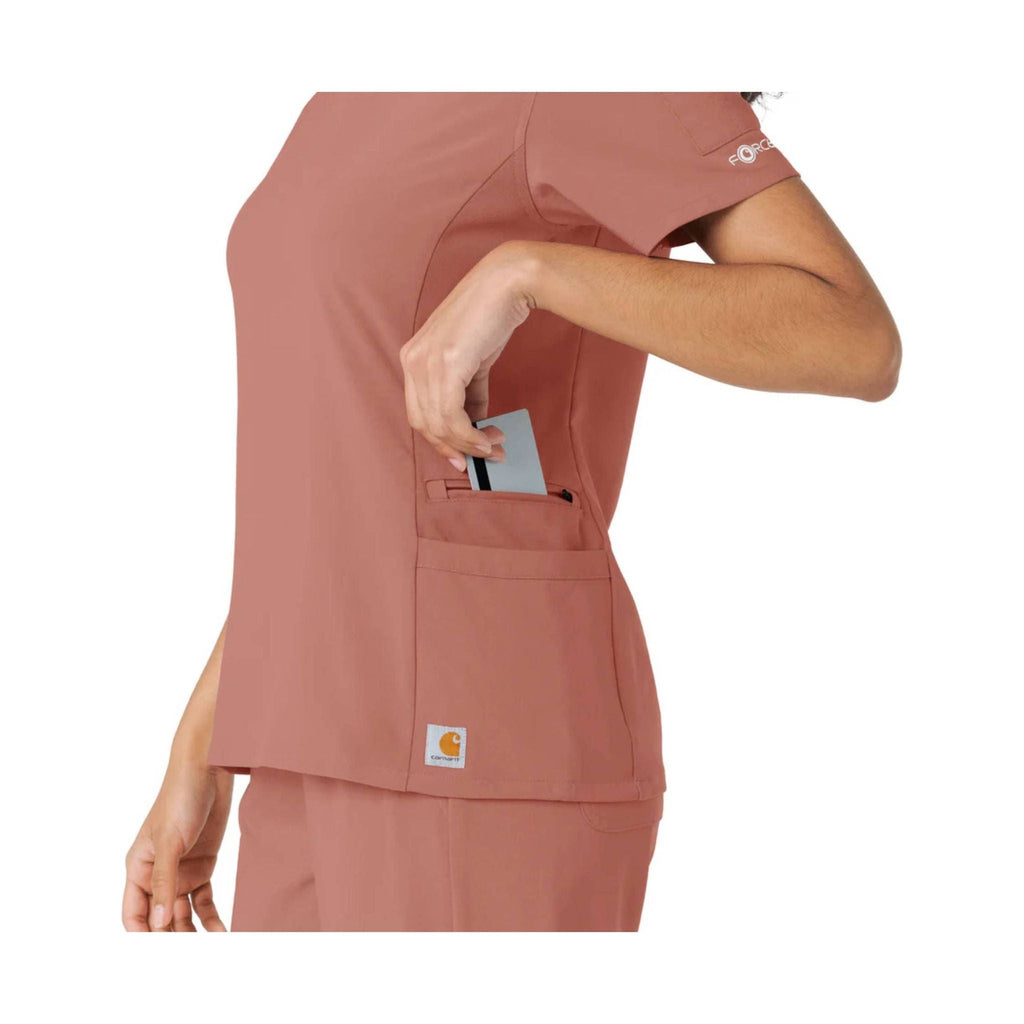 Carhartt Women's Force Cross Flex Knit Panel Scrub Top - Wild Rose - Lenny's Shoe & Apparel