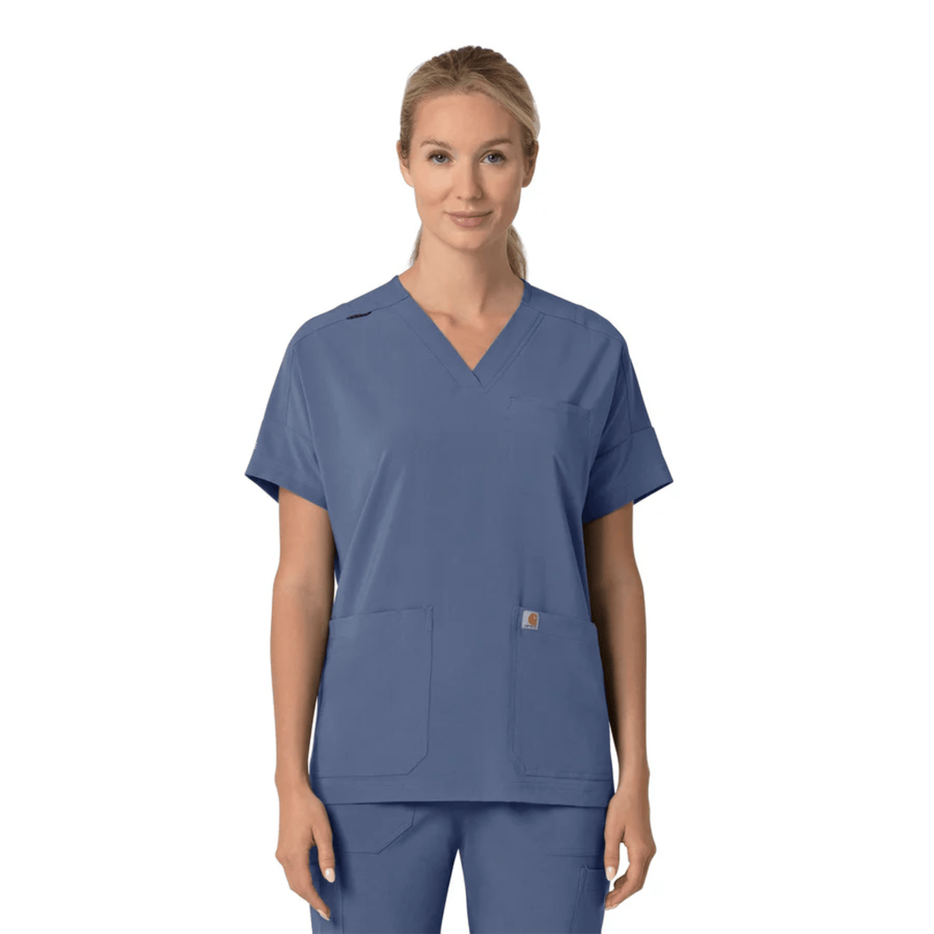 Carhartt Women's Force Cross Flex Oversized V Neck Scrub Top - Riverside - Lenny's Shoe & Apparel