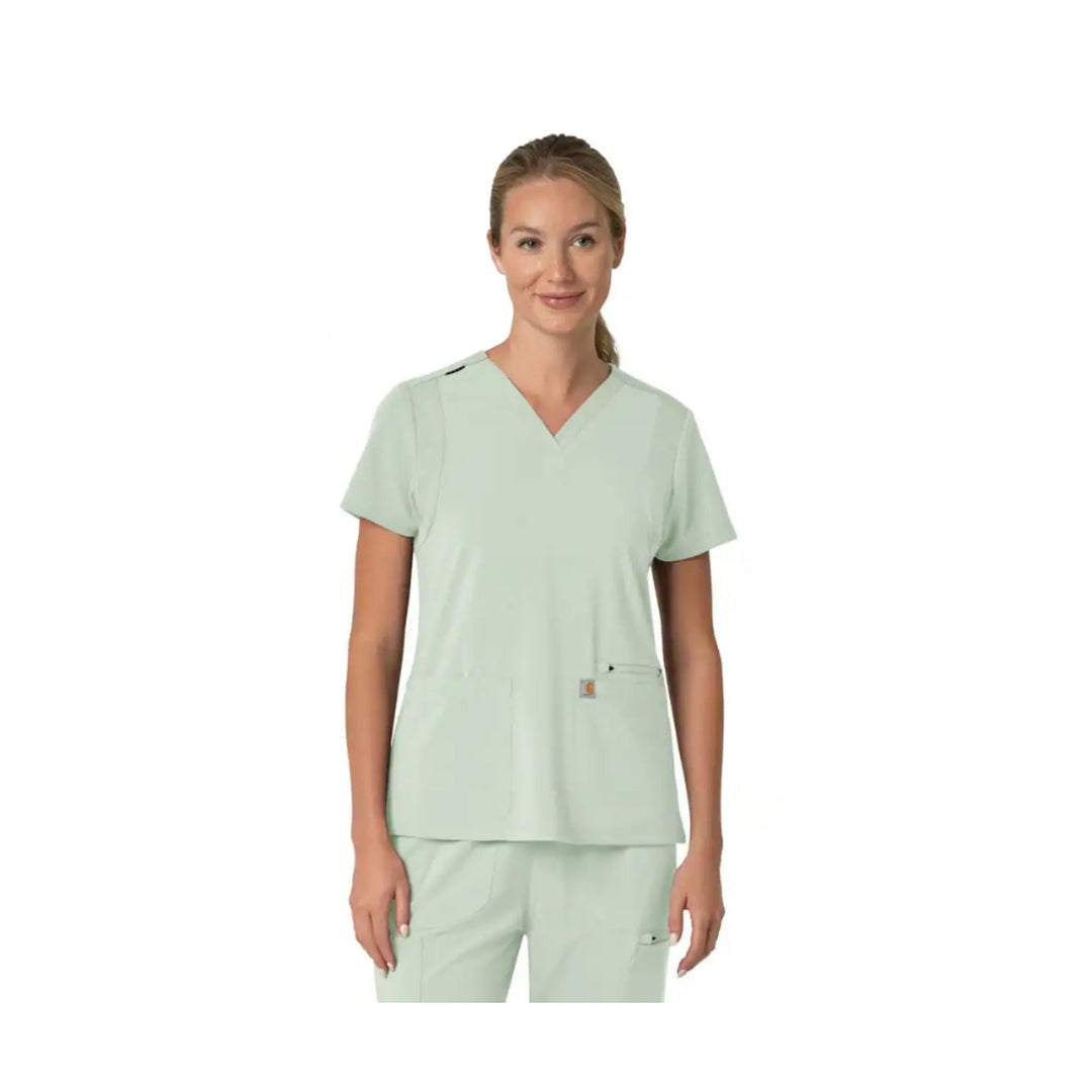 Carhartt Women's Force Cross Flex Panel V Neck Scrub Top - Fresh Mint - Lenny's Shoe & Apparel