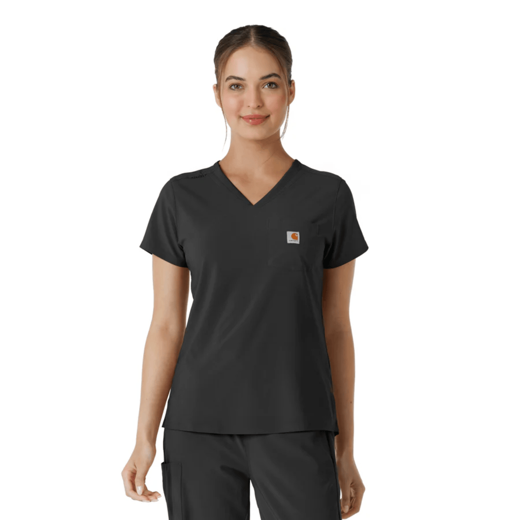 Carhartt Women's Force Cross Flex Tuck In Scrub Top - Black - Lenny's Shoe & Apparel
