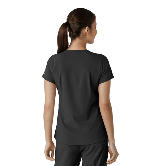 Black short-sleeve scrub top shown from the back