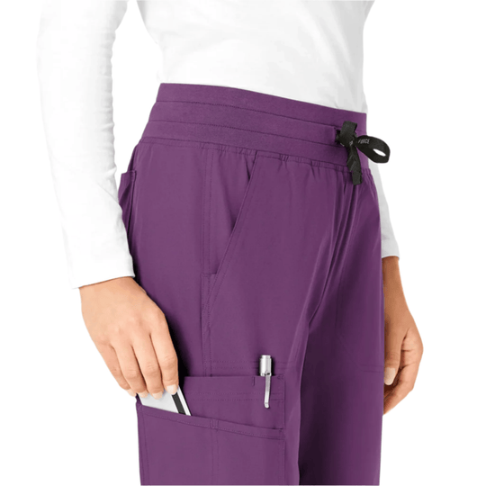 Eggplant scrub jogger pants with cargo pocket and drawstring waist
