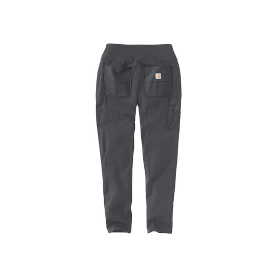 Dark gray fitted utility leggings with large back pockets and a side cargo pocket