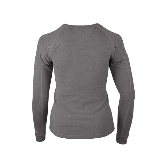 Gray long-sleeve crewneck base layer shirt shown from the back