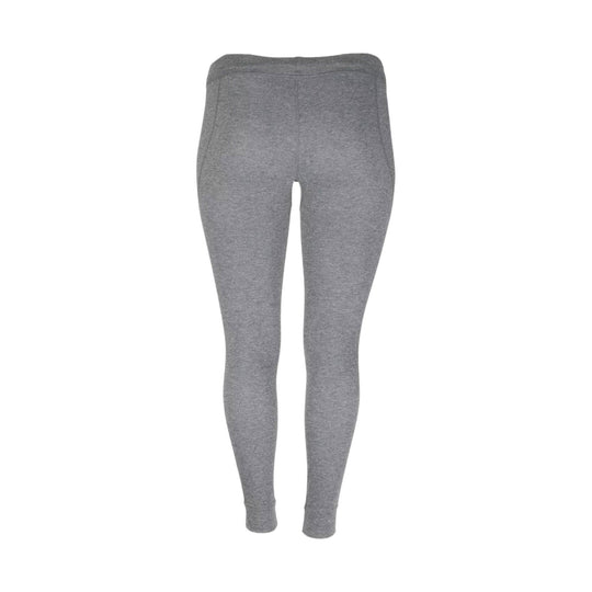 Gray heathered knit leggings with a tapered leg and elastic waistband