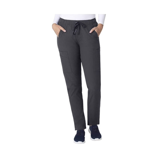 Dark gray straight-leg scrub pants with elastic waistband and cargo pockets