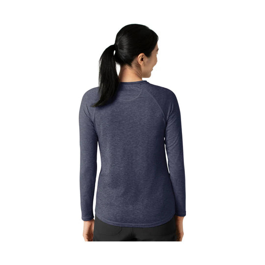 Navy long-sleeve athletic shirt shown from the back