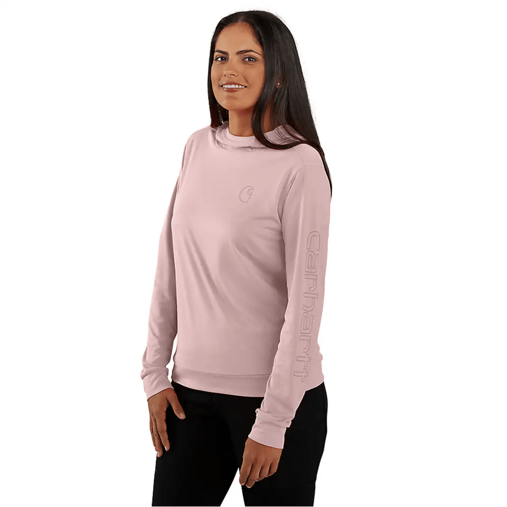 Carhartt Women's Force Sun Defender Relaxed Fit Lightweight Long Sleeve Hooded Graphic T Shirt - Soft Rose - Lenny's Shoe & Apparel