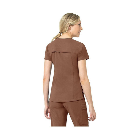 Brown short-sleeve scrub top shown from the back
