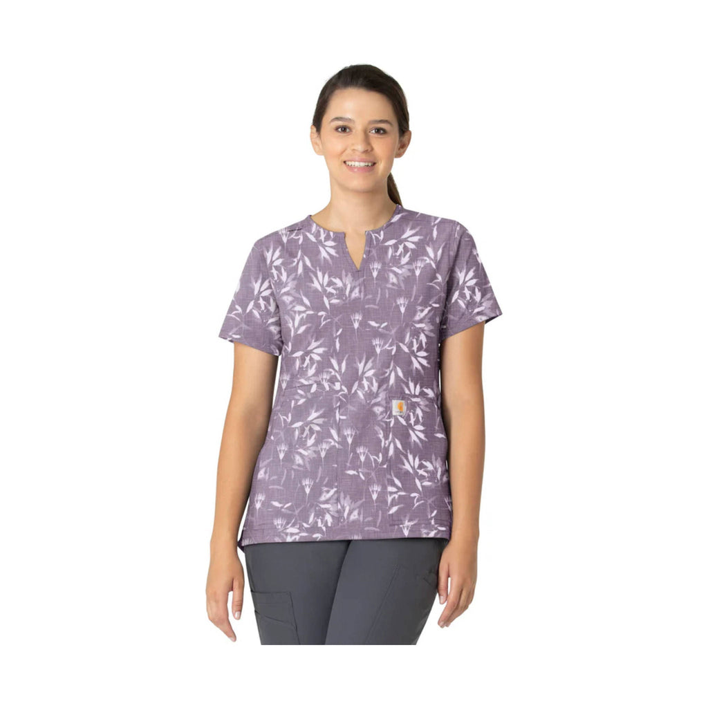 Carhartt Women's Notch Neck Print Scrub Top - Blossom Impressions - Lenny's Shoe & Apparel