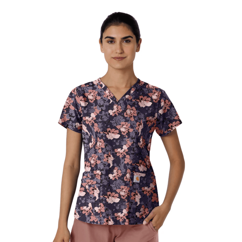 Carhartt Women's Prints V Neck Scrub Top - Floral Bust - Lenny's Shoe & Apparel