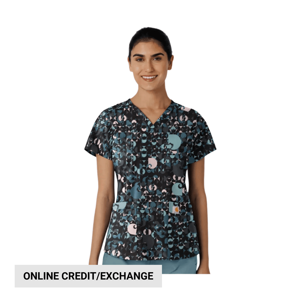 Carhartt Women's Prints V Neck Scrub Top - Geo Logo Black - Lenny's Shoe & Apparel