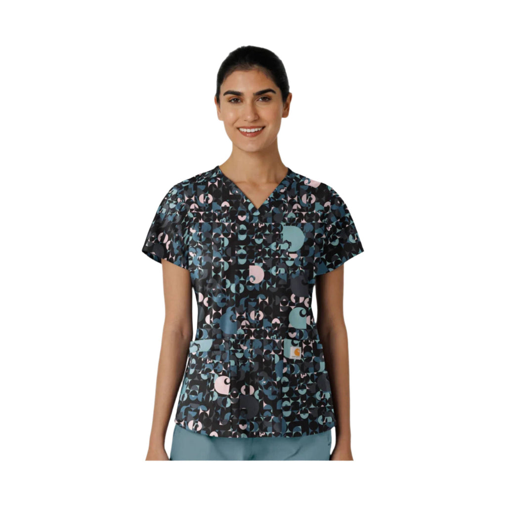 Carhartt Women's Prints V Neck Scrub Top - Geo Logo Black - Lenny's Shoe & Apparel