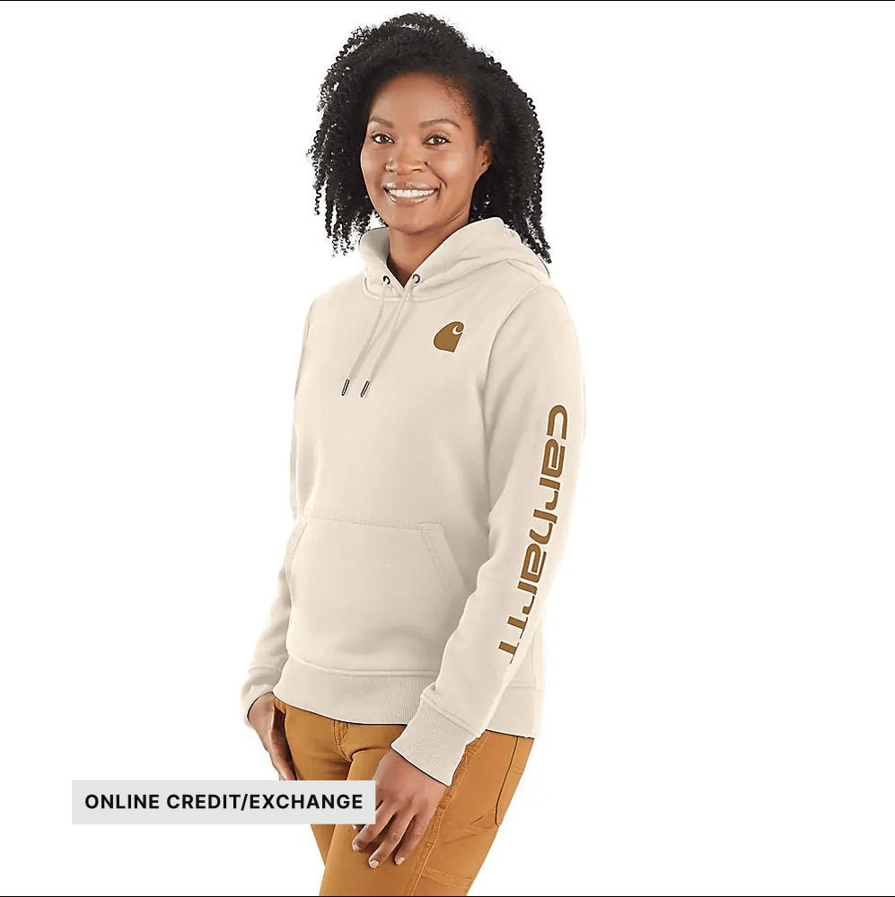 Carhartt Women's Relaxed Fit Midweight Logo Sleeve Graphic Sweatshirt - Malt/Carhartt Brown - Lenny's Shoe & Apparel
