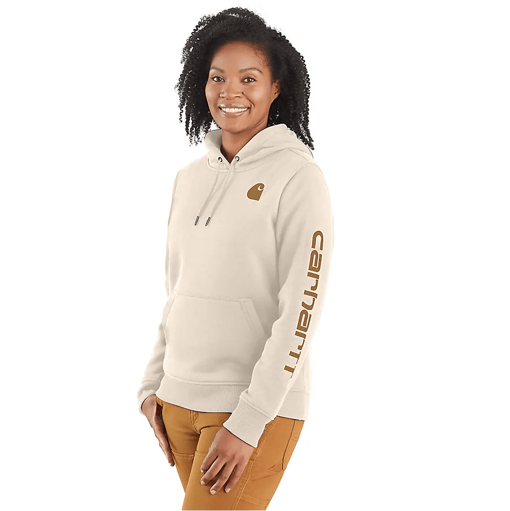 Carhartt Women's Relaxed Fit Midweight Logo Sleeve Graphic Sweatshirt - Malt/Carhartt Brown - Lenny's Shoe & Apparel