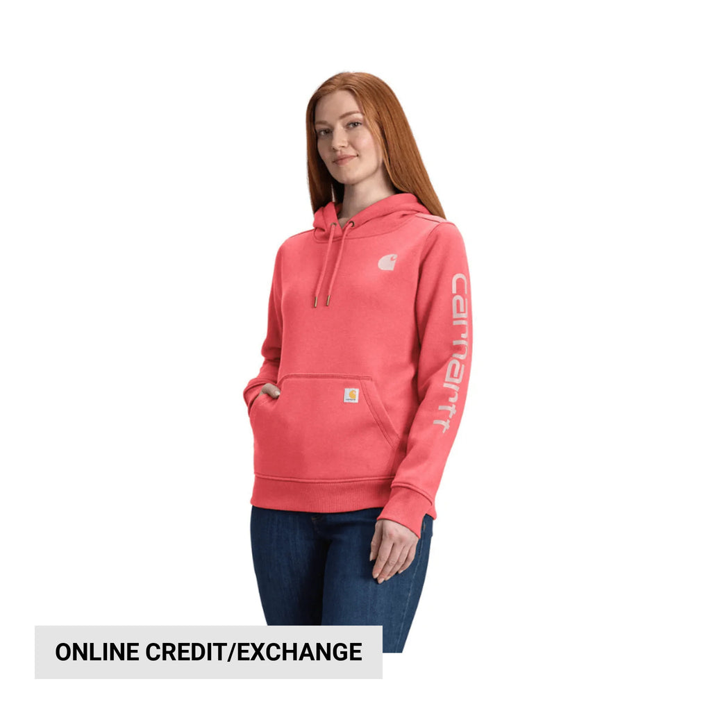 Carhartt Women's Relaxed Fit Midweight Logo Sleeve Graphic Sweatshirt - Pink Salmon Heather - Lenny's Shoe & Apparel