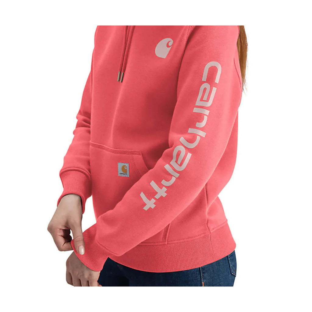 Carhartt Women's Relaxed Fit Midweight Logo Sleeve Graphic Sweatshirt - Pink Salmon Heather - Lenny's Shoe & Apparel