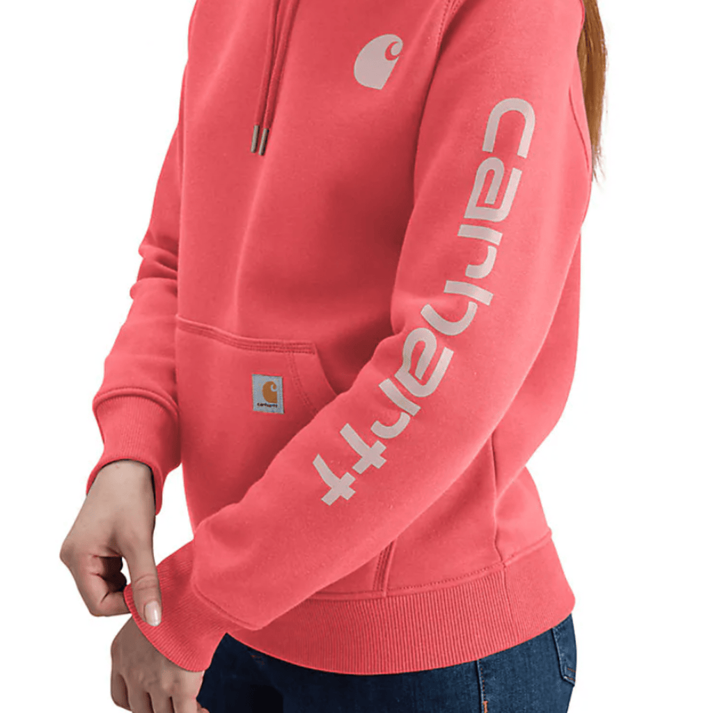 Carhartt Women's Relaxed Fit Midweight Logo Sleeve Graphic Sweatshirt - Pink Salmon Heather - Lenny's Shoe & Apparel