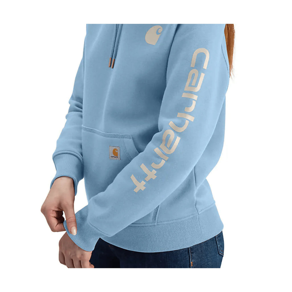 Carhartt Women's Relaxed Fit Midweight Logo Sleeve Graphic Sweatshirt - Summer Sky Blue Heather - Lenny's Shoe & Apparel