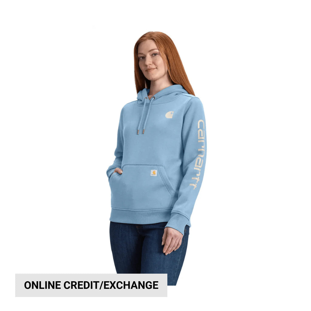 Carhartt Women's Relaxed Fit Midweight Logo Sleeve Graphic Sweatshirt - Summer Sky Blue Heather - Lenny's Shoe & Apparel