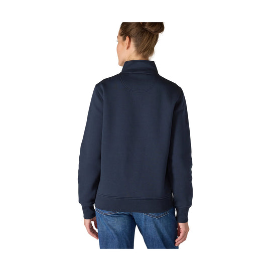 Navy quarter-zip pullover sweatshirt shown from the back