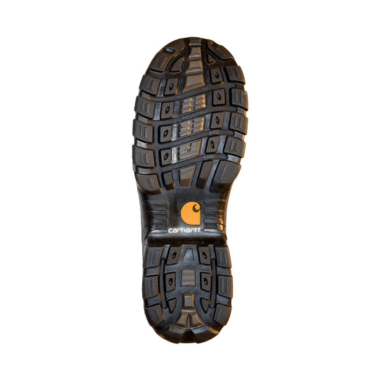 Black boot outsole with deep tread and Carhartt logo